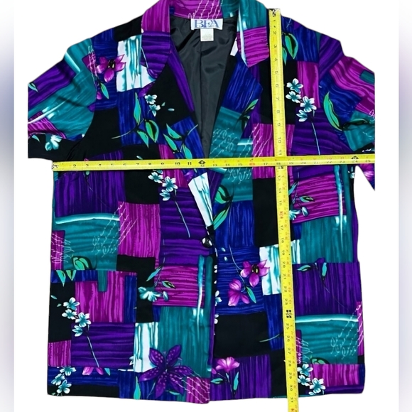 BFA Classics Single Button Blazer Jacket, Purple Patchwork Floral, Size 1X - Picture 6 of 10